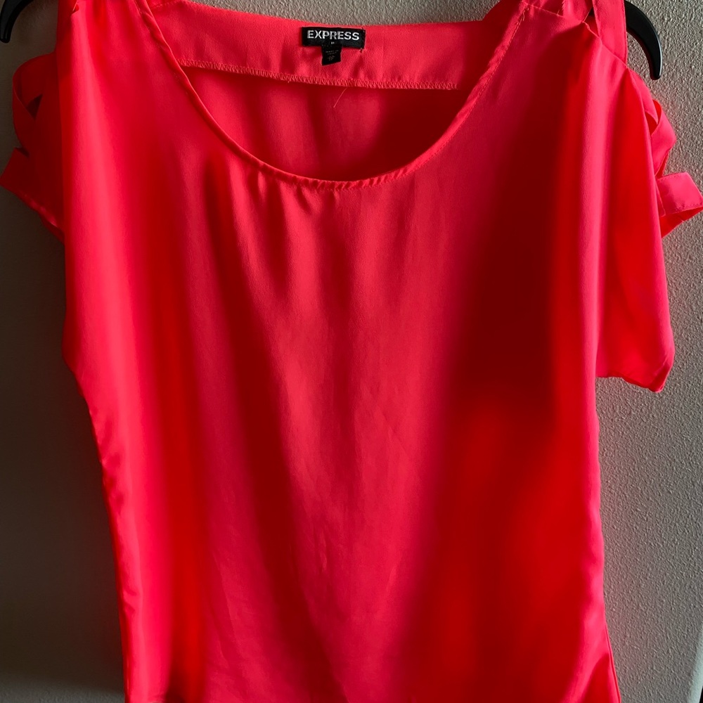 Express XS cut out short sleeve blouse hot pink